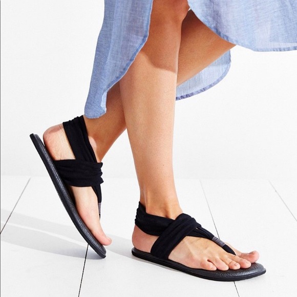Sanuk Shoes - Sanuk Yoga Mat Sling Thong Flip Flop Sandals Women's Size 10 Black